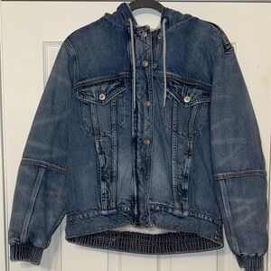 American Eagle Outfitters Blue Denim Jacket with Faux Fur Lining